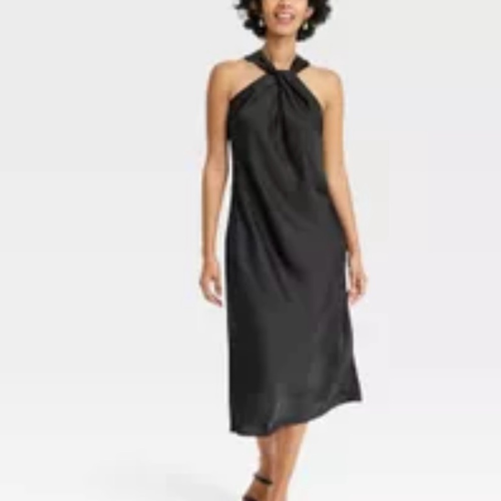 A New Day black satin midi dress size small